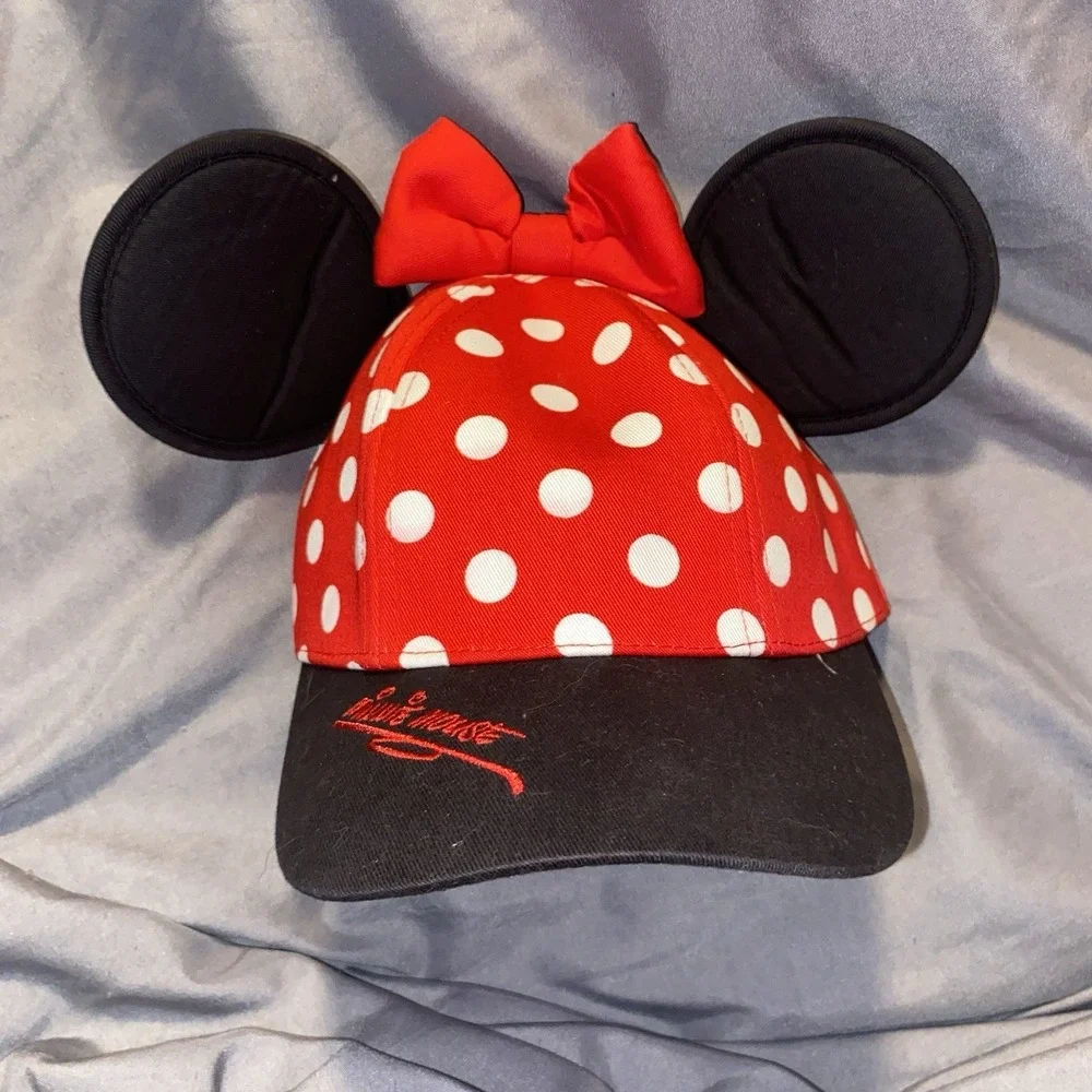 Minnie Mouse Ears Baseball Hat Girls Youth Red Polka Dot with Bow Disney Parks
